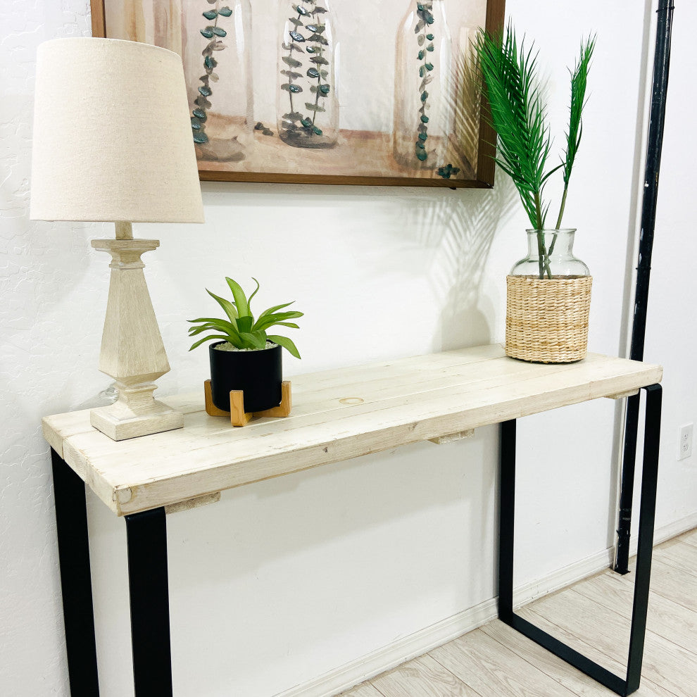 Barn Walls Bedroom Console Table Accent Table, Handcrafted, Antique White, 58" Length