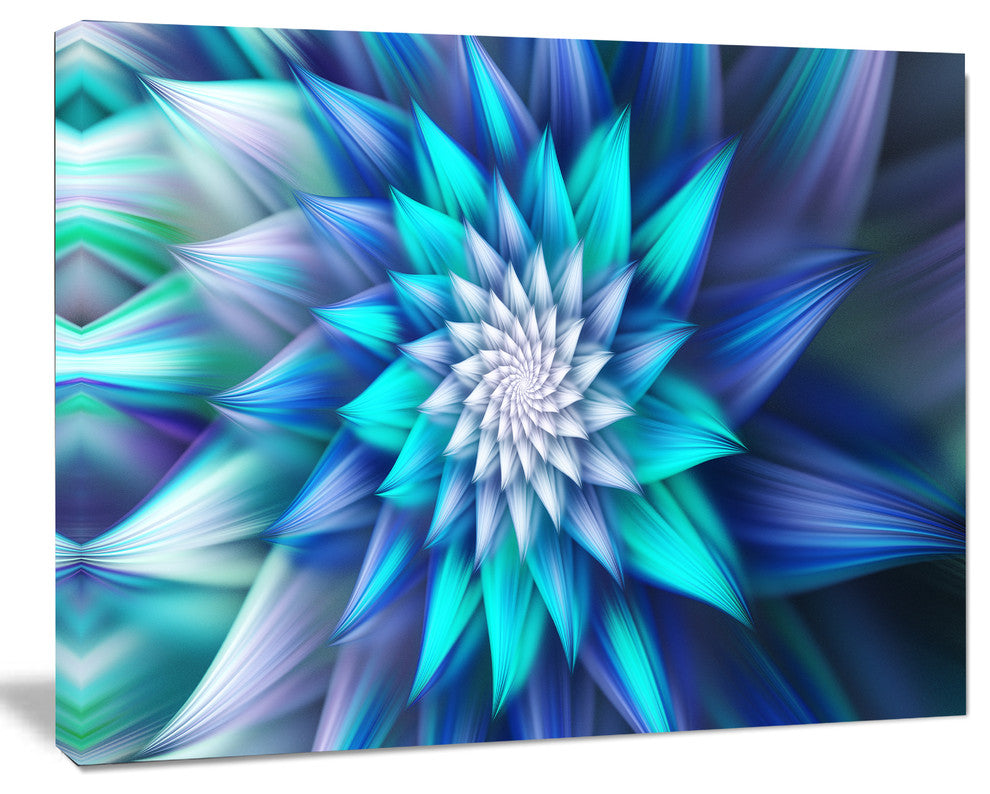Large Blue Alien Fractal Flower, Large Floral Canvas Art Print, 60x40