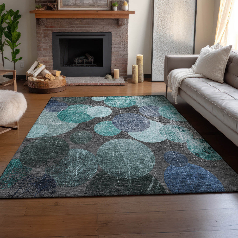 Premium Machine Washable Mayfield AMF556 Teal 3' x 5' Rug