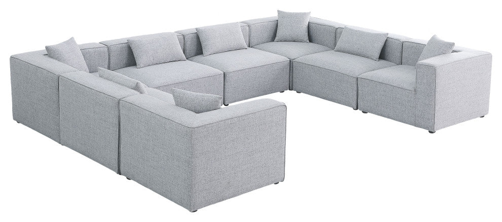Cube Upholstered Modular Sectional, Gray, 8-Piece: 4 Armless Chair, 4 Corner Chair, Linen Texured Fabric