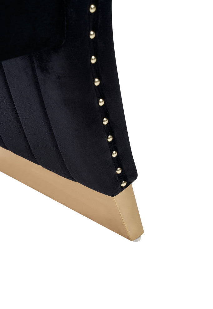 Modrest Keisha, Modern Black Velvet and Gold Dining Chair Set of 2