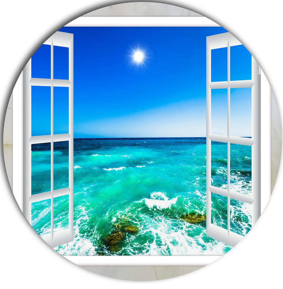 Open Window To Wavy Ocean, Seashore Disc Metal Wall Art, 23"