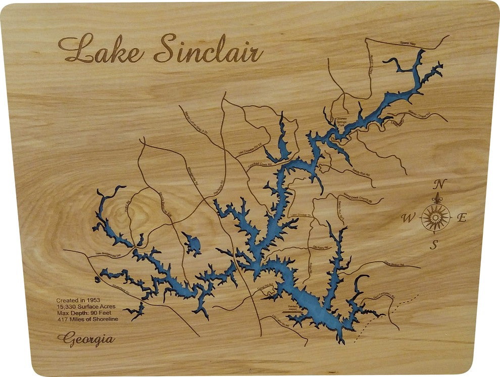 Lake Sinclair, Georgia-Wood Lake Map, Small Standout