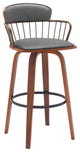 Willow 25.5" Swivel Walnut Wood Counter Stool Gray Faux Leather and Bronze Metal, 30