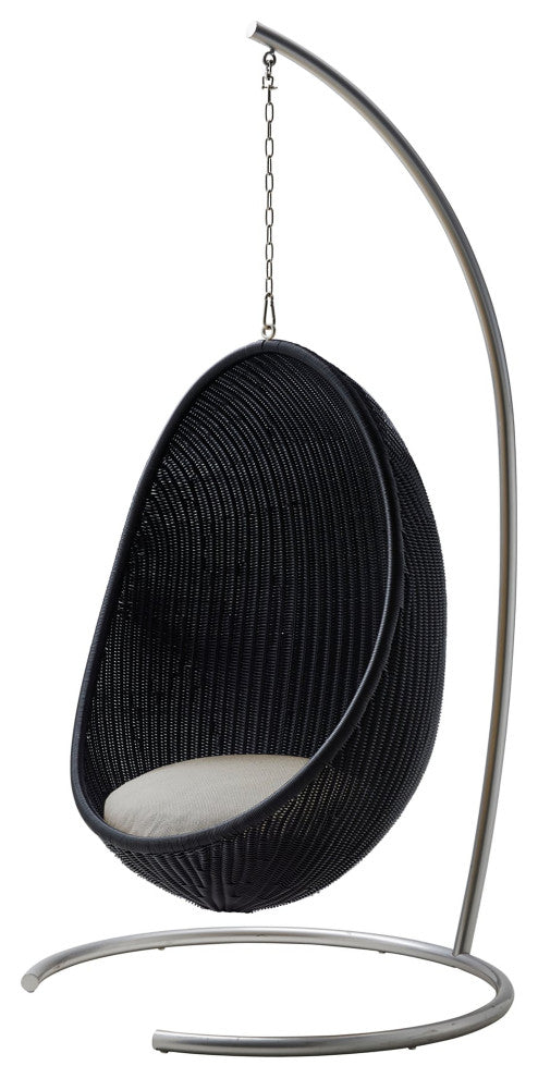 Nanna Ditzel Exterior Hanging Egg Chair, Black - Sunbrella Sailcloth Seagull Cushion, Chain and Stand