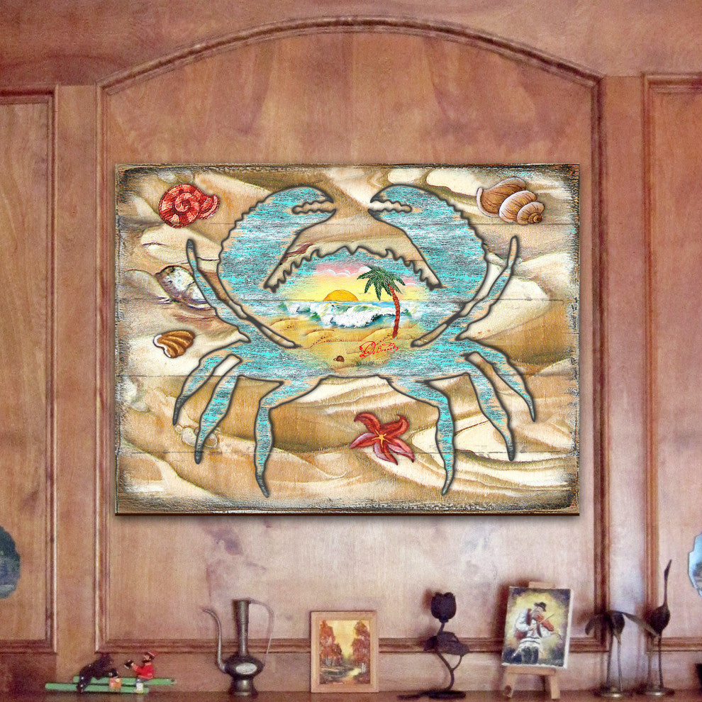 Scenic Crab Wooden Block, 36 X 24