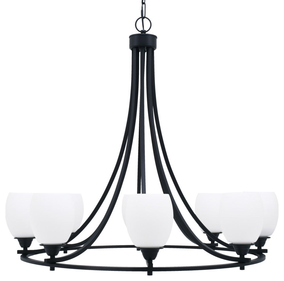 Paramount Uplight 8-Light Chandelier, Matte Black, 5" White Linen Glass