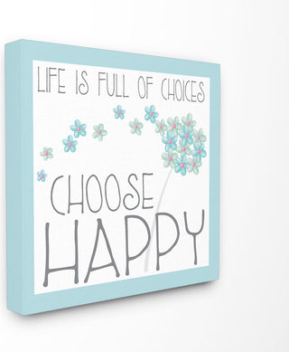 Choose Happy' Blue Floral Canvas, 17"x1.5"x17"