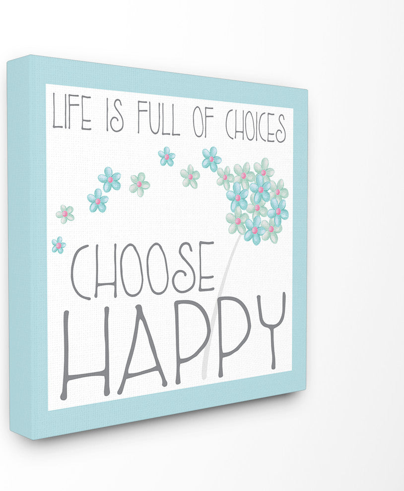 Choose Happy' Blue Floral Canvas, 17"x1.5"x17"