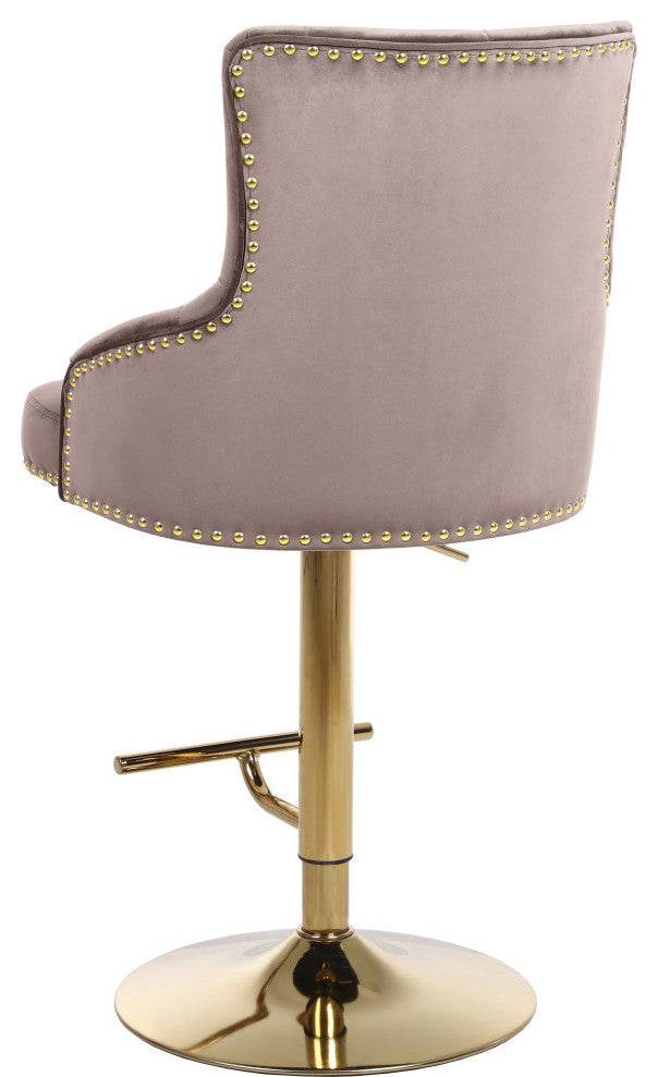 Claude Velvet Upholstered Adjustable Stool, Pink, Gold Base