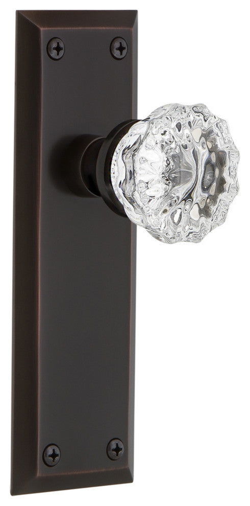 New York Plate Passage Crystal Glass Knob, Timeless Bronze