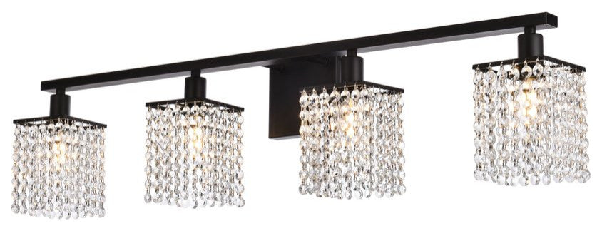 Phillip 4-Light Bath Sconce, Black With Clear Crystals