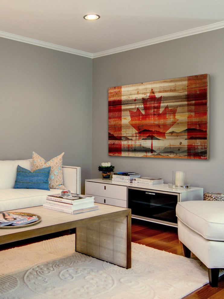 "Canadian Leaf" Print on Natural Pine Wood, 45"x30"