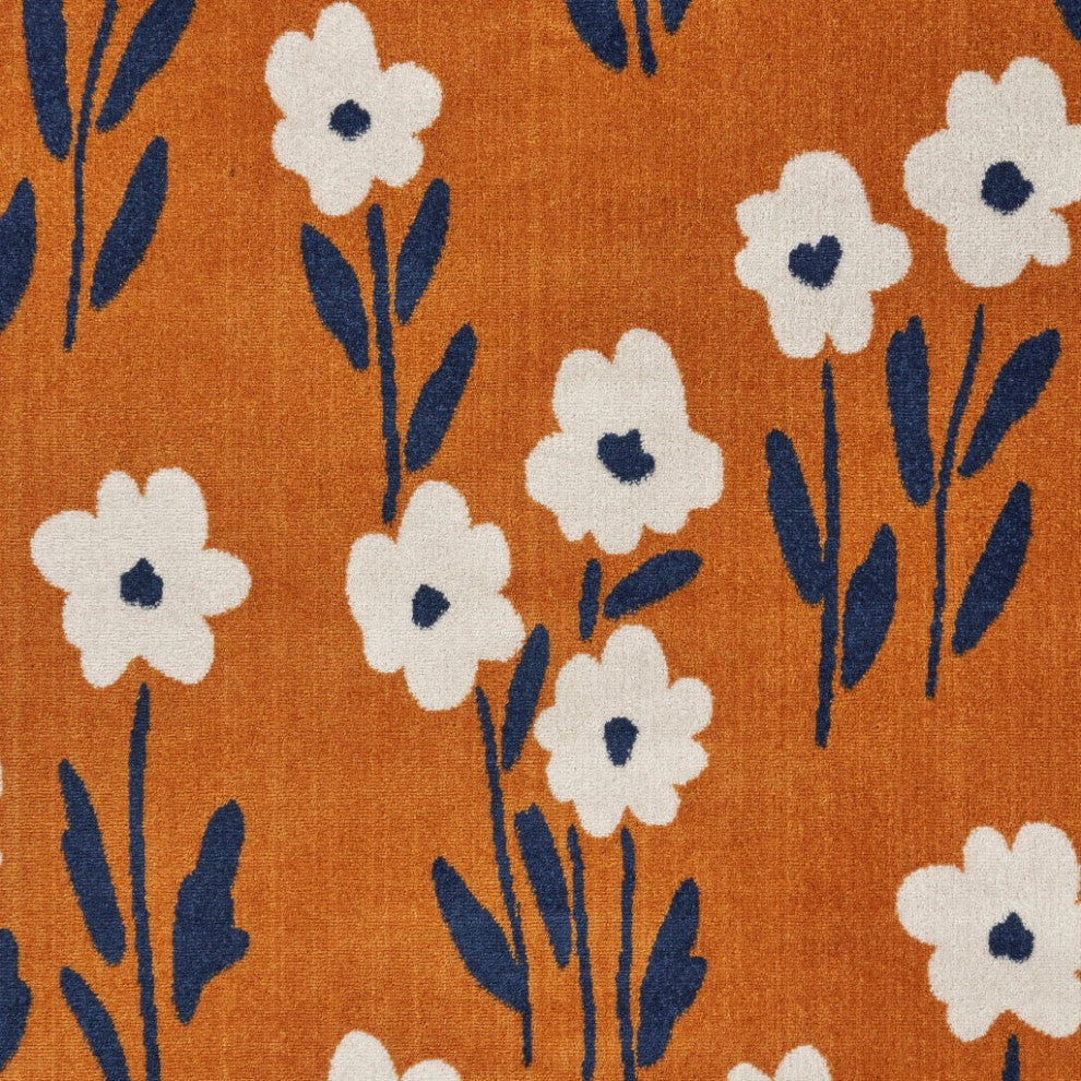 8" x 9" Orange and Ivory Flower Field Area Rug