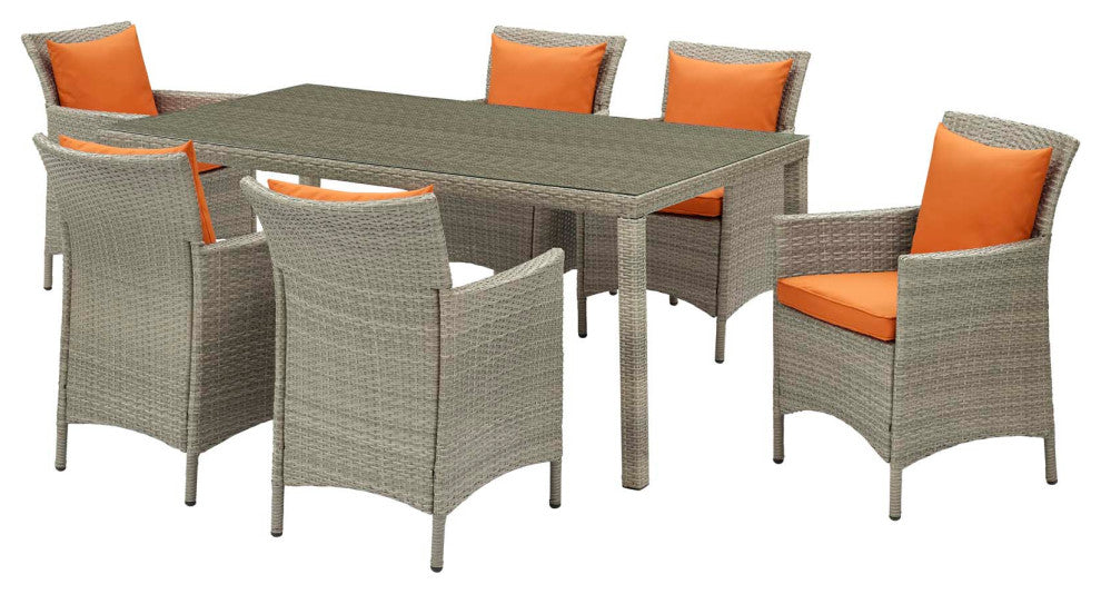 Side Dining Chair and Table Set, Rattan, Wicker, Gray Orange, Outdoor