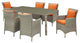 Side Dining Chair and Table Set, Rattan, Wicker, Gray Orange, Outdoor