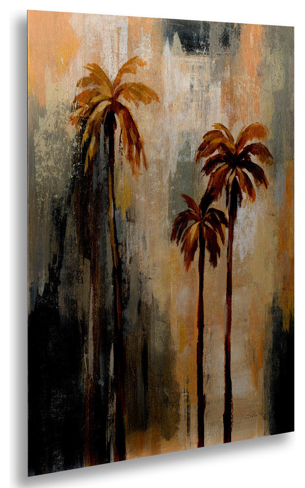 Silvia Vassileva 'Palm Trees I' Floating Brushed Aluminum Art