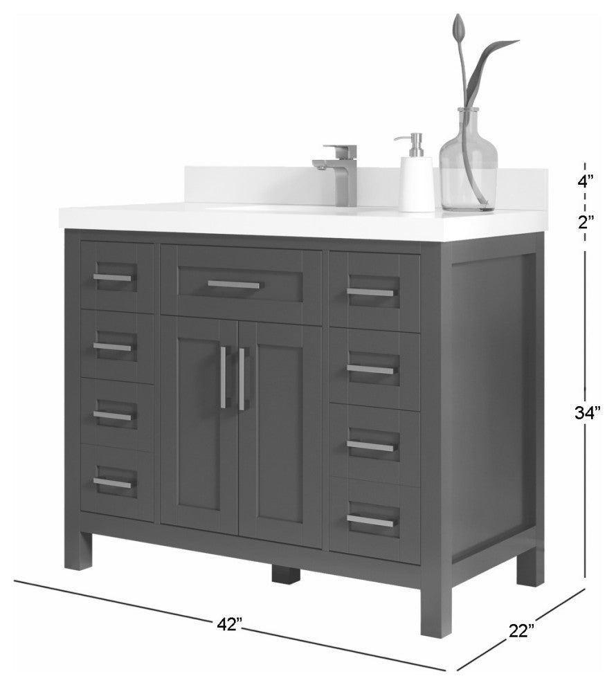 Cambridge 42" Single Sink Bath Vanity in Evergreen 2" White Quartz