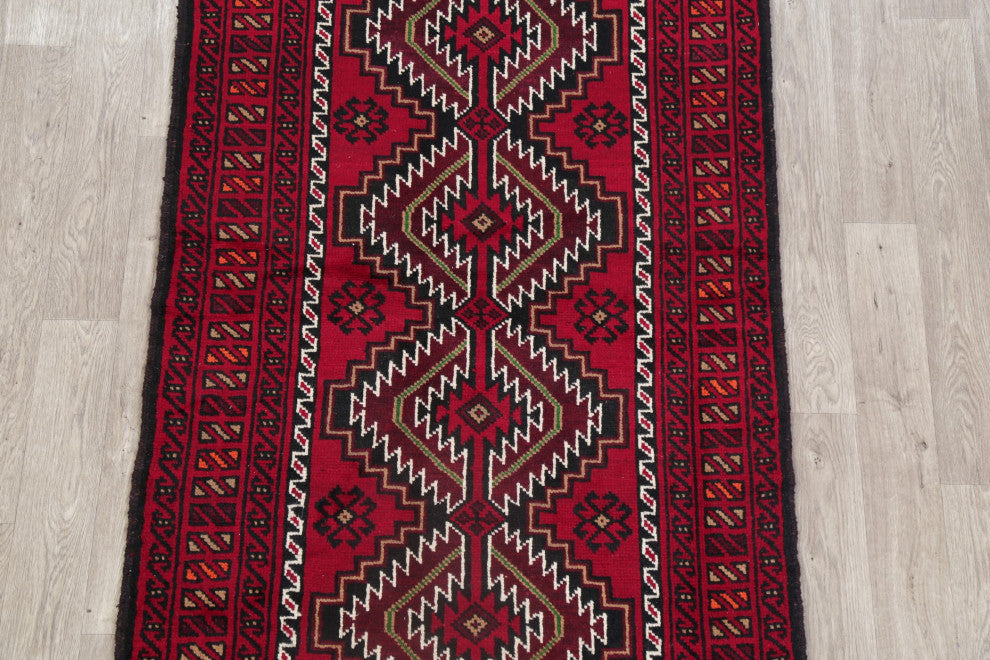 Balouch Oriental Traditional Hand-Knotted Afghan Area Rug, Red, 6'3"x4'1