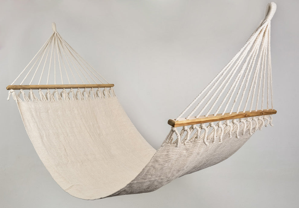 Triple Weave Natural Cotton Hammock, Wooden Bar