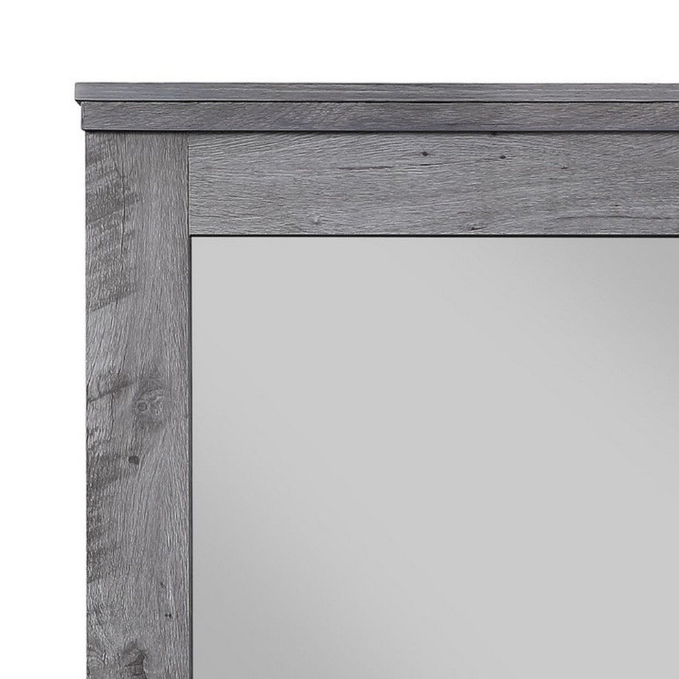Benzara BM232989 Traditional Wooden Wall Mirror With Rustic Style, Gray