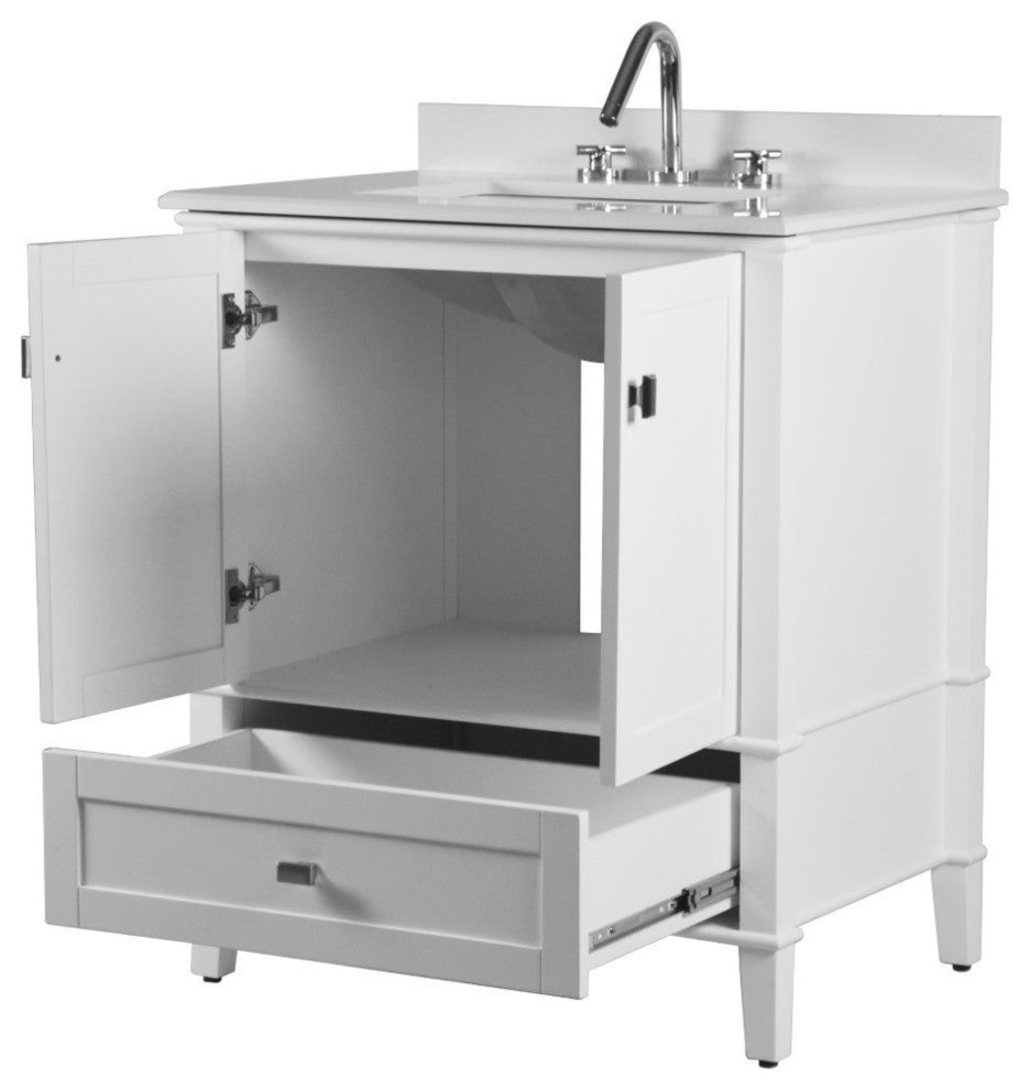 31" Single Vanity, White With Engineered Stone Top
