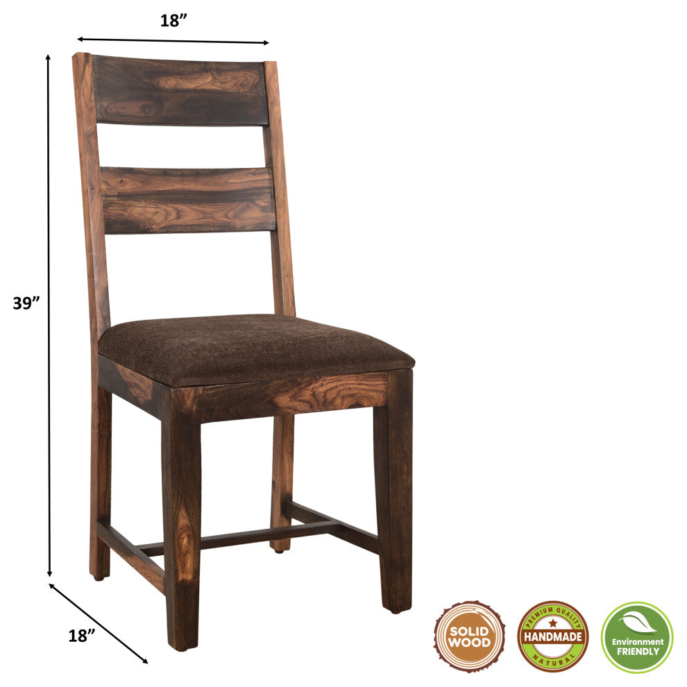 Stafford Solid Wood Dining Chairs, Set of 2, Dark Brown, Upholstered