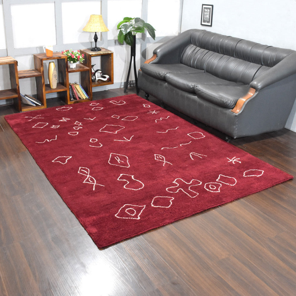 HAND KNOTTED LOOM SILK ECO-FRIENDLY RUGS-9'x12',Rectangle,Red White,Contemporary