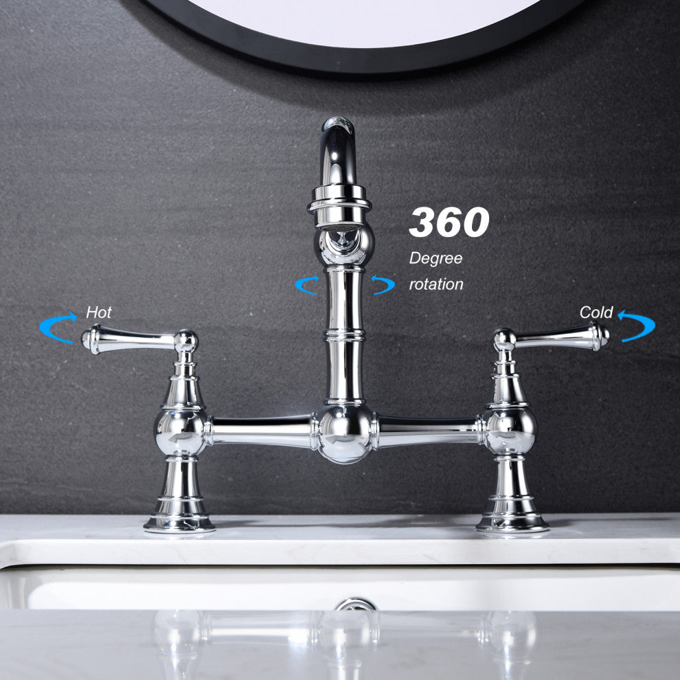 Wellfor Traditional Double Handle Widespread Kitchen Faucet, Chrome