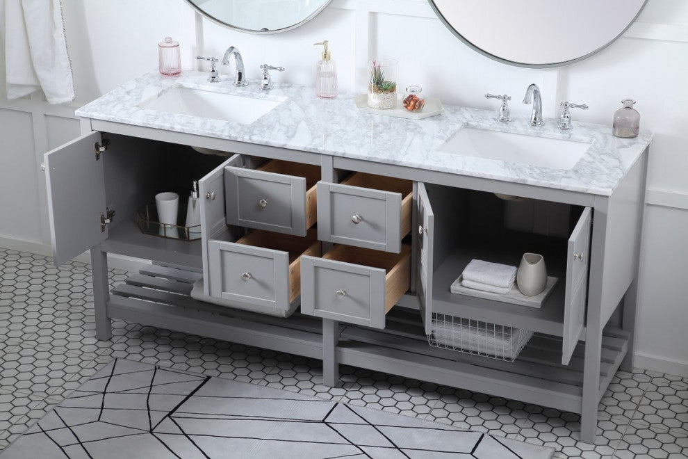 Elegant VF16572DGR 72"Double Bathroom Vanity, Gray