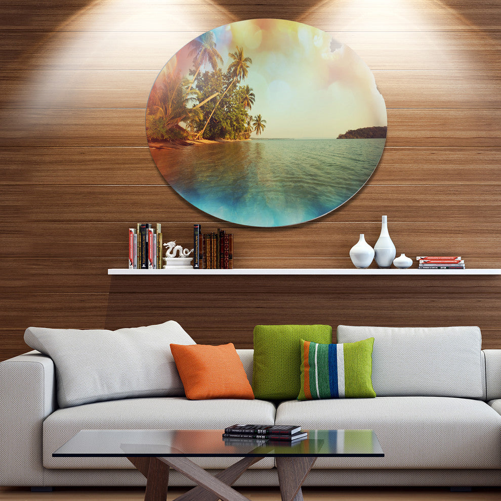 Serene Tropical Beach With Palms, Seashore Round Wall Art, 23"