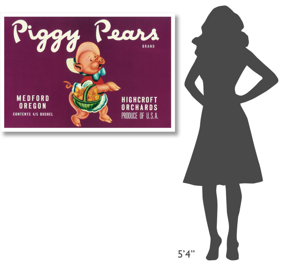 "Piggy Pears Crate Label" Digital Paper Print by Retrolabel, 46"x31"