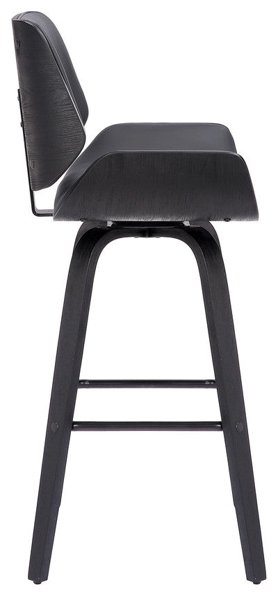 30" Gray and Black Faux Leather and Iron Bar Height Swivel Bar Chair