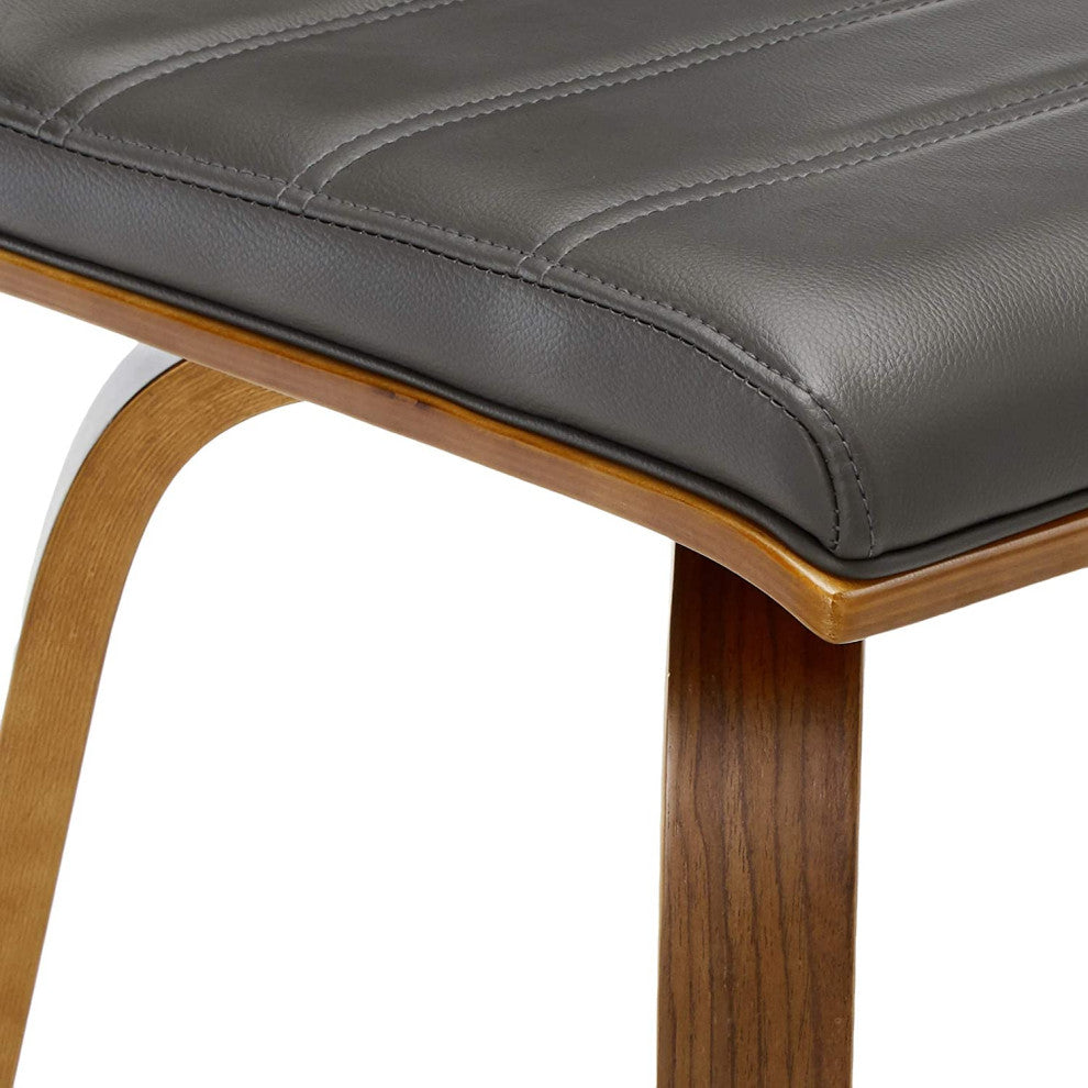 Unique Bar Stool, Walnut Finished Frame and Armless Tufted Seat, Grey, Counter