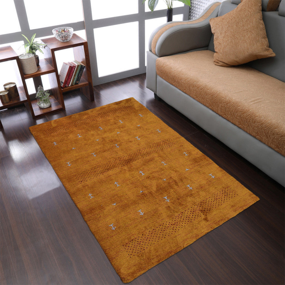 HAND KNOTTED LOOM SILK ECO-FRIENDLY AREA RUG-5'x8',Rectangle,Orange,Contemporary