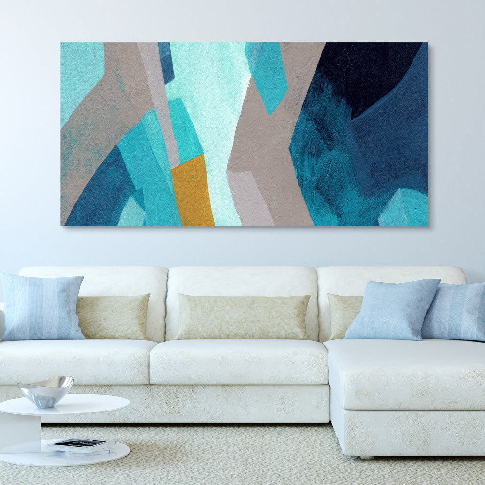 "Puzzle Blues C" Frameless Free Floating Panel Graphic Wall Art, 72"x36"