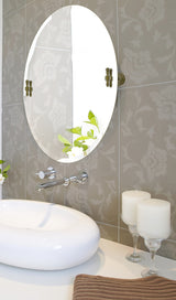 Frameless Oval Beveled Edge Tilt Mirror, Antique Pewter