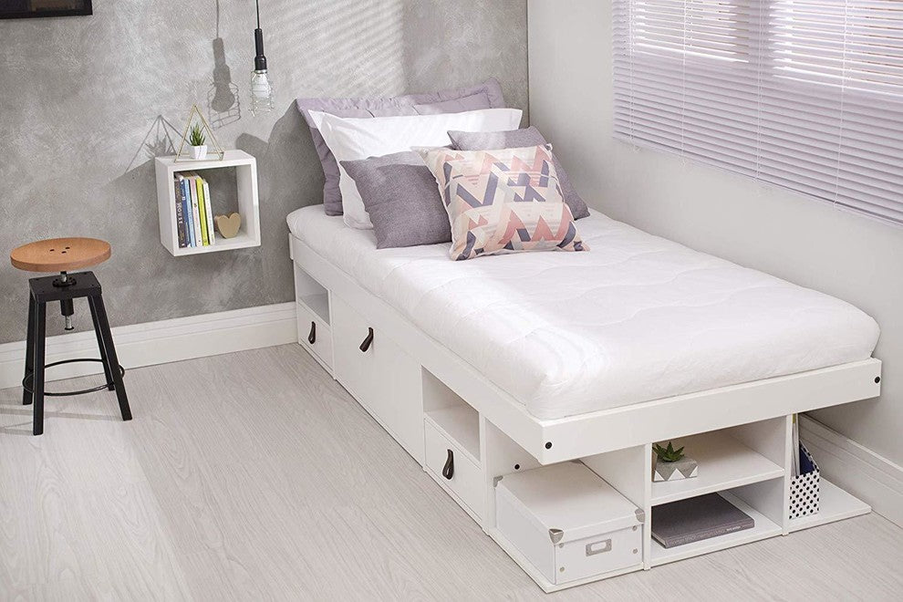 Memomad Bali Storage Platform Bed with Drawers (Twin Size, Off White)