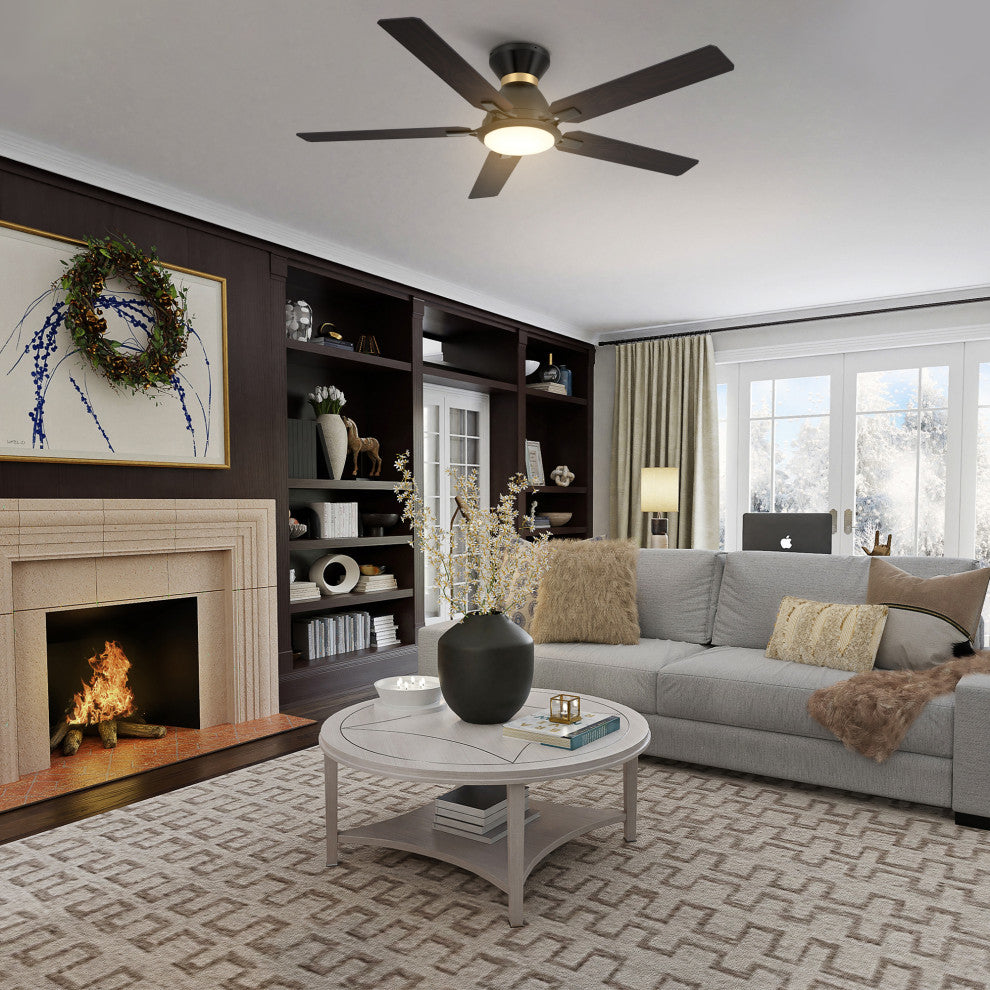 CARRO Flush Mount Ceiling Fan With Dim LED Light and Remote Smart 52" 5-Blade, Reversible Blade
