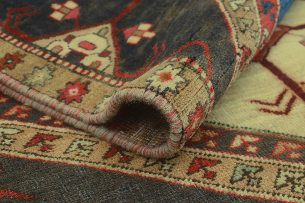 Semi-Antique Matthew Charcoal/Light Brown Runner, 2'11x9'11
