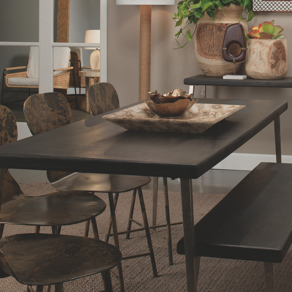 Farmhouse Dining Table, Dark Wood and Antique Silver Legs