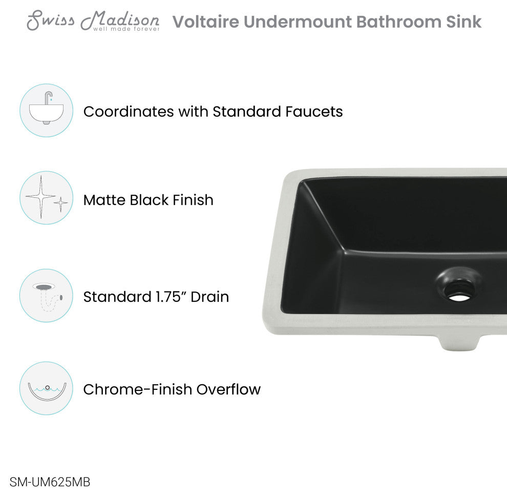 Voltaire 21" Rectangle Undermount Bathroom Sink, Matte Black