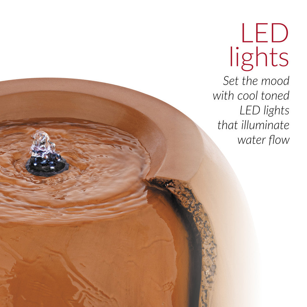 33" Tall Water Jar Fountain with LED Light, Brown