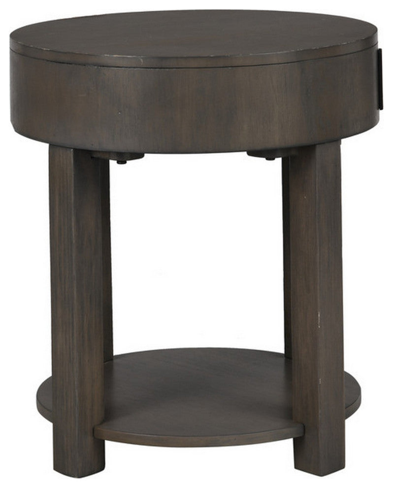 Benzara BM293167 Modern End Table With USB Ports and Shelf, Brown Wood