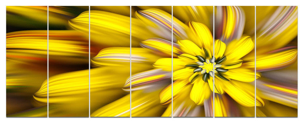 Massive Yellow Fractal Flower, Floral Canvas Art Print, 83"x32", 7 Panels