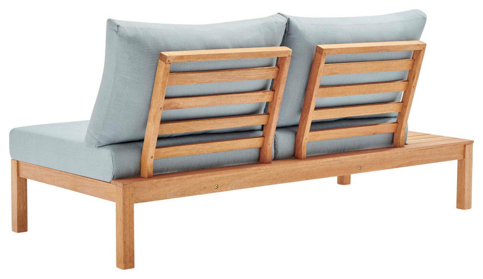 Lounge Sectional Sofa Chair Set, Wood, Brown Natural Blue, Modern, Outdoor Patio