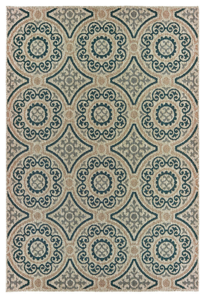 Oriental Weavers Latitude Grey/ Blue Geometric Indoor/Outdoor Rug 5'3"X7'3"
