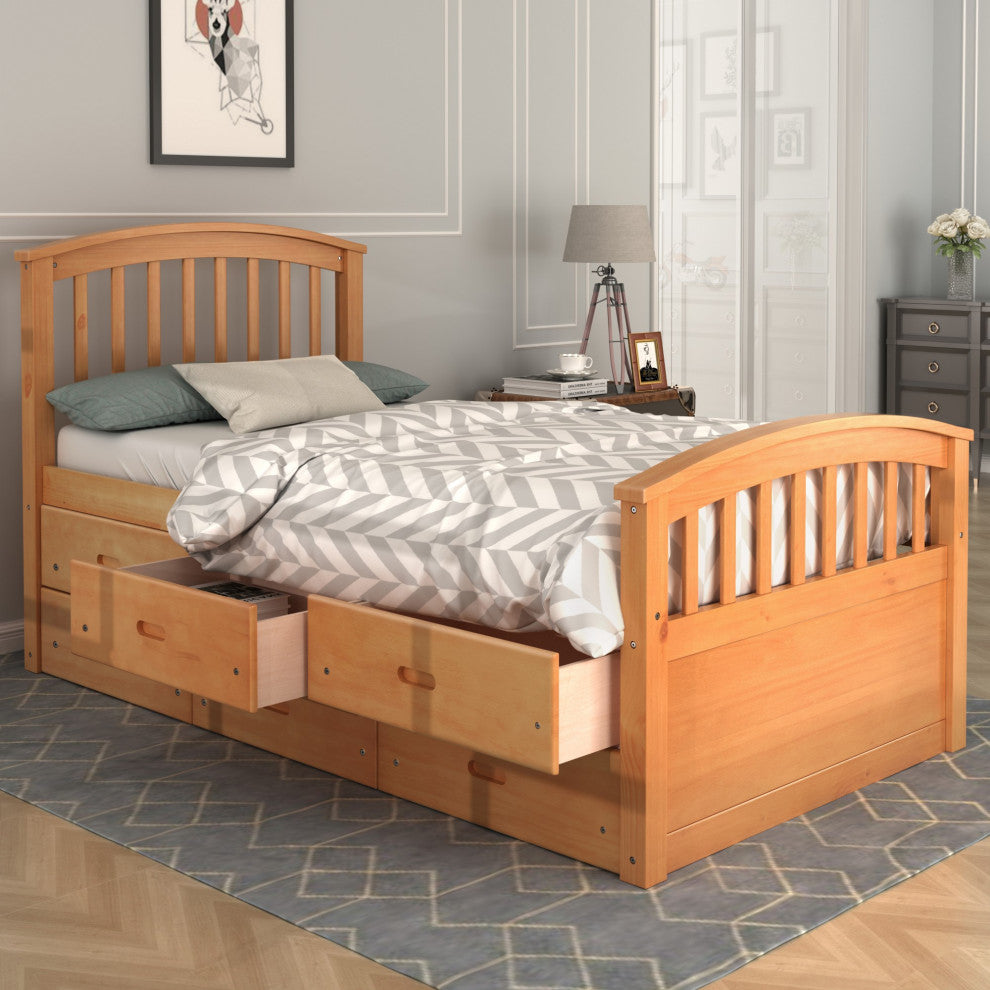TATEUS Solid Wood Twin Size Platform Bed,Oak
