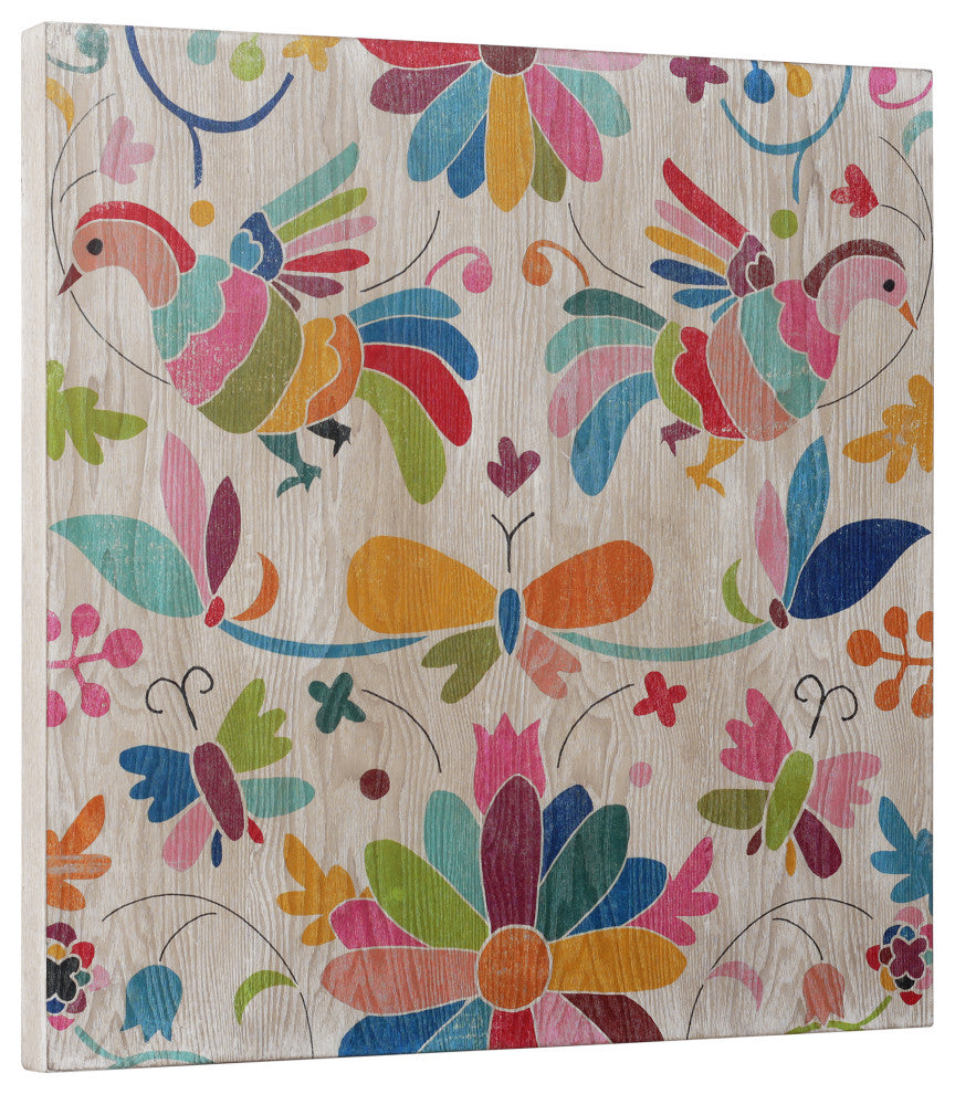 Folklorica Abstract Flower Wall Art Giclee Printed on Hand Finished Ash Wood