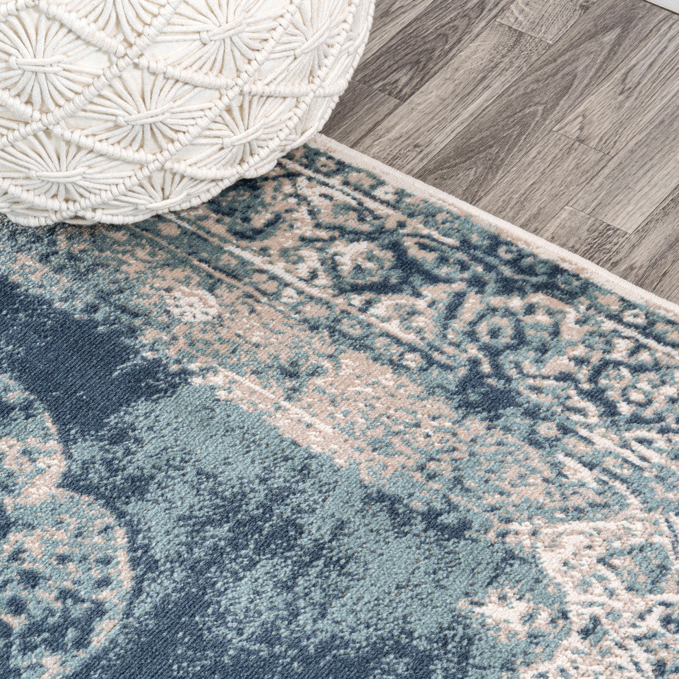 Rosalia Cottage Medallion Area Rug, Ivory/Blue, 5x8